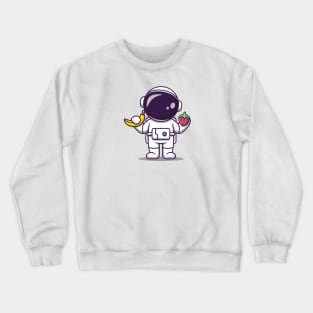 Cute Astronaut Holding Banana And Strawberry Cartoon Crewneck Sweatshirt